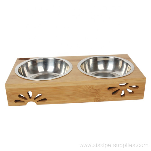 Feeders Luxury Pet Bowls With Elevated Bamboo Stand
